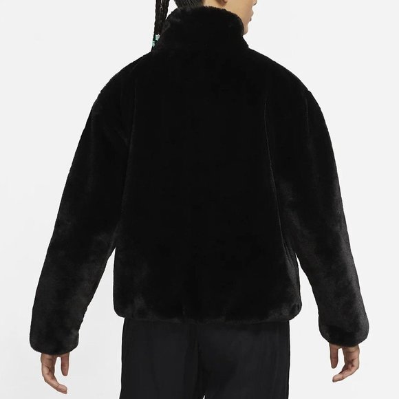 Nike Sportswear Womens Black Fossil Faux Fur Full Zip Jacket Size DO3791-010 - Picture 10 of 15